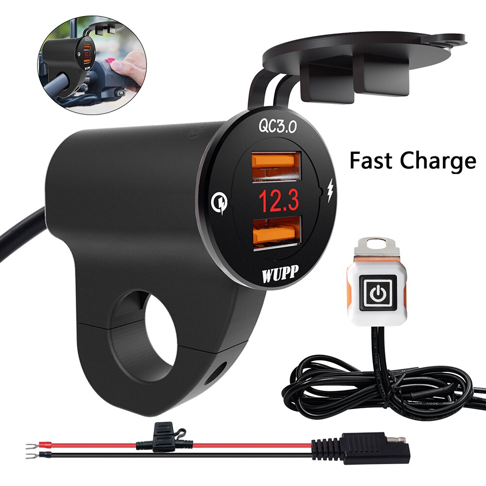 12v qc3.0 dubbele usb 2.4a motorfiets telefoonladers waterdicht super snel opladen met voltmeter schakelaar lijn motorfiets accessoires