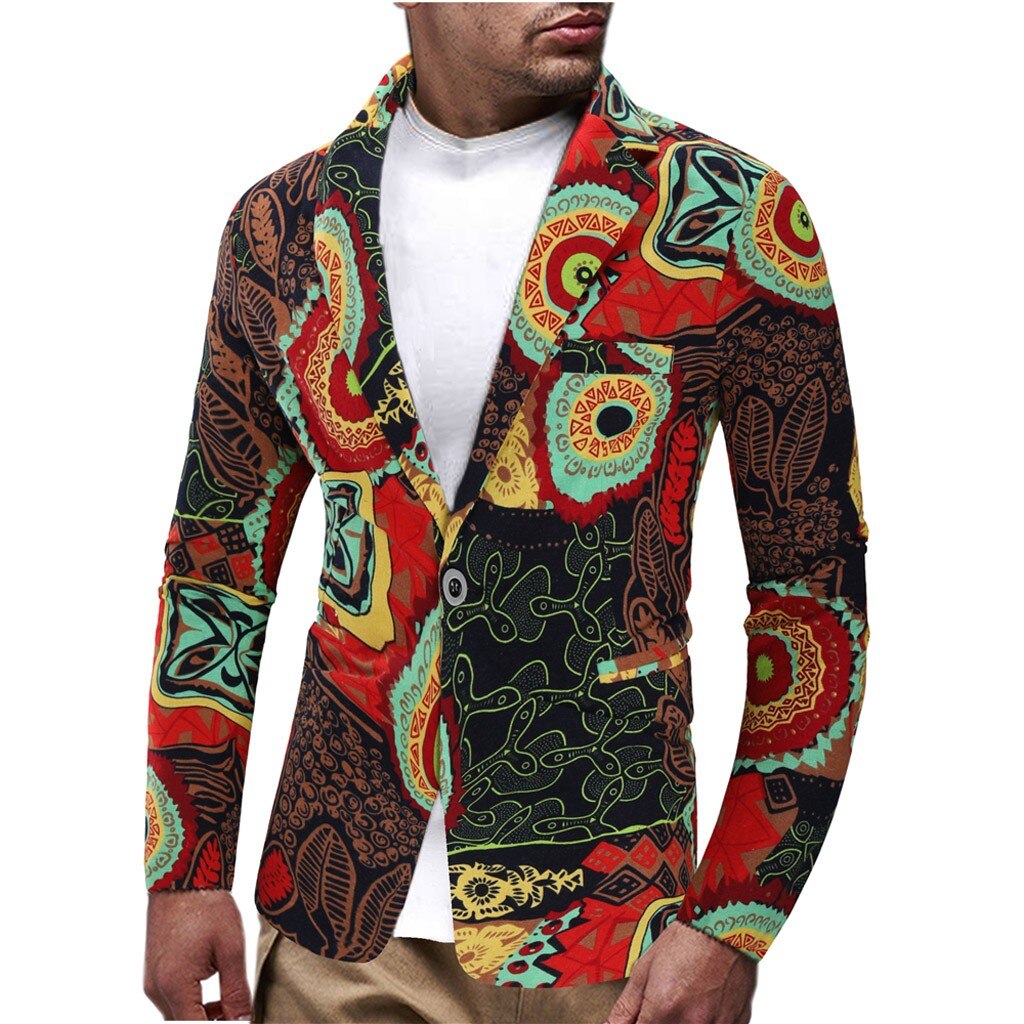 Winter Jacket Men jaqueta masculino Casual Vintage Ethnic Printed Dress Floral Suit Slim Fit Blazer Jacket casacas para homb #Y7