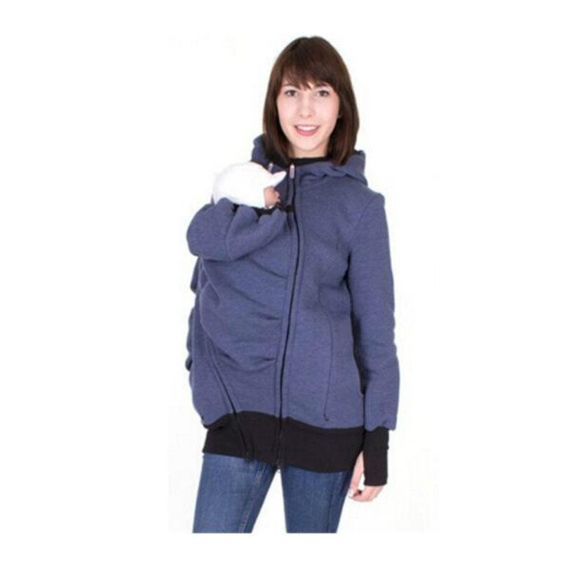 Vrouwen Moederschap Uitloper Baby Pouch Carrier Verpleging Hoodie Kangoeroe Rits Voor Zwangerschap Jas Vrouwen Borstvoeding Hooded Tops: Blue / S