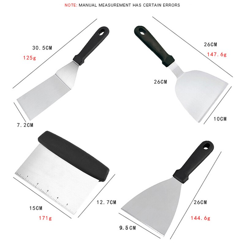 Kitchen Grill Spatula Scraper Set Grill Turner Stainless Steel Scrape Pancake Teppanyaki Griddle Cooking Utensil Baking Tools