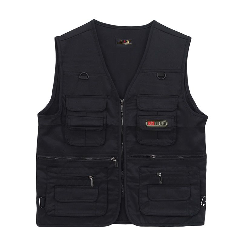 Men's Fishing Vest With Multi-Pocket Zip Outdoor Sport Fishing Life Travel Sport Jacket Fish Vest Mesh Jackets Photography Vests: black / M