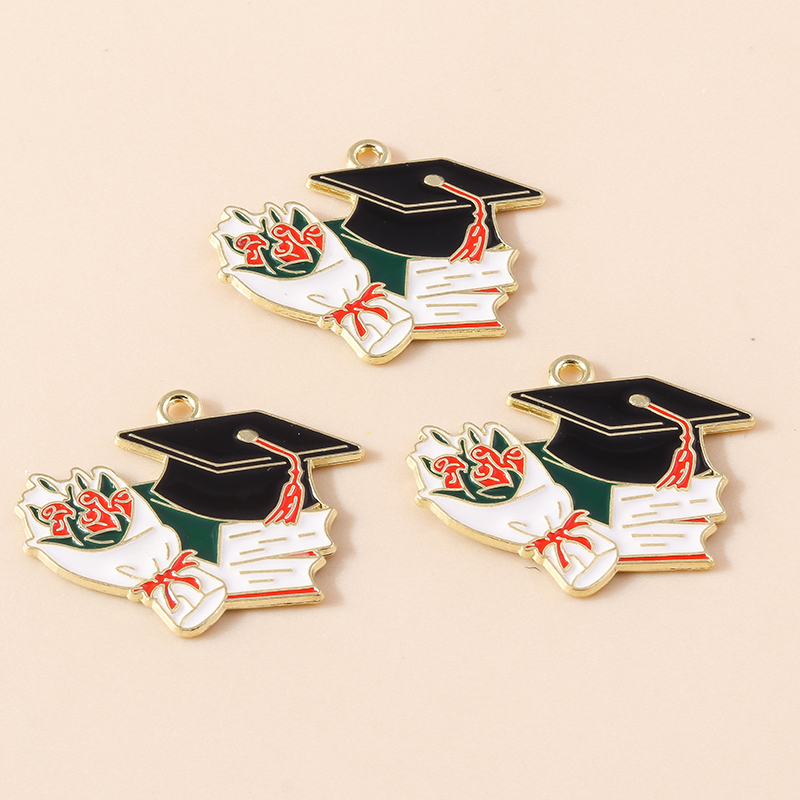 10 Uds. De dijes esmaltados para ceremonia de graduación, profesora, estudiante, mortero, collares, pendientes, accesorios para hacer joyería DIY: Color dorado