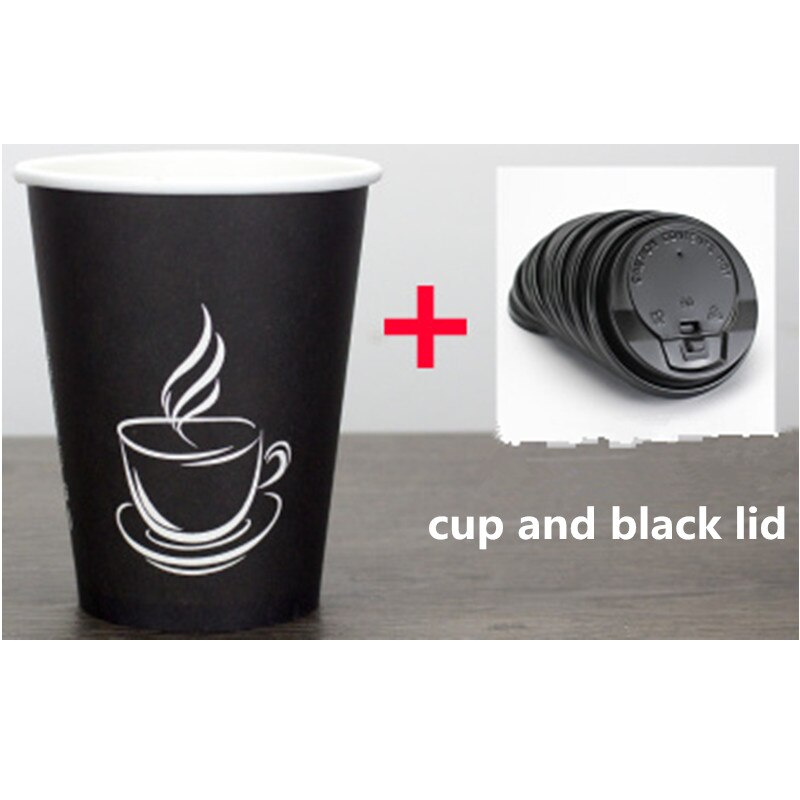 50pcs Black milk tea thick paper cup disposable coffee cup drink takeaway package cups party favor beverage cup with lids: cup and black lid / 400ml 50pcs