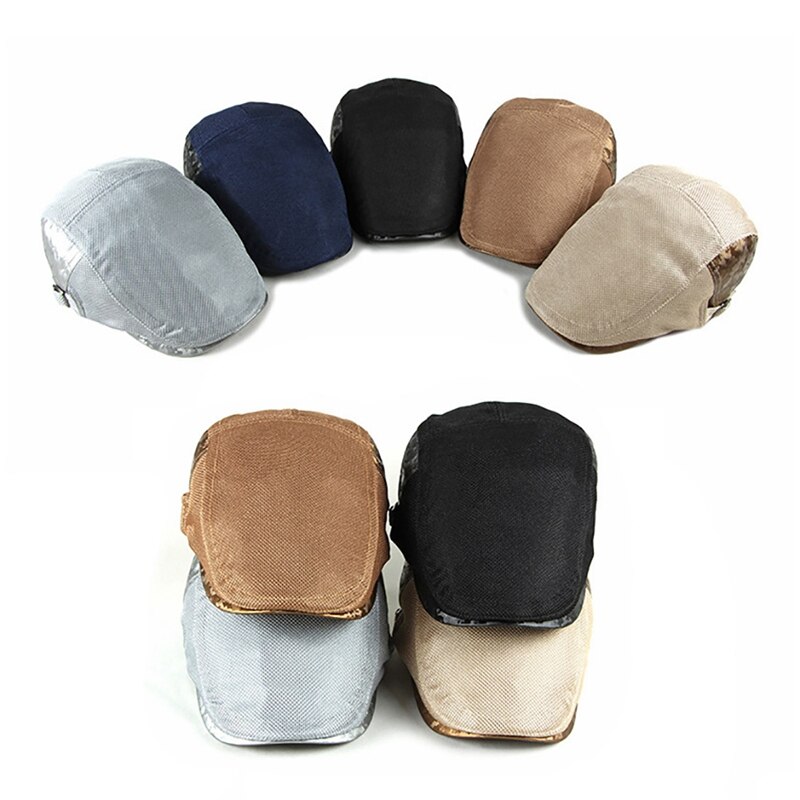 Hombres Mujeres boina gorra de retazos de malla ahuecada ajustable sombra de sol sombreros de pico accesorios para la cabeza al aire libre ZH