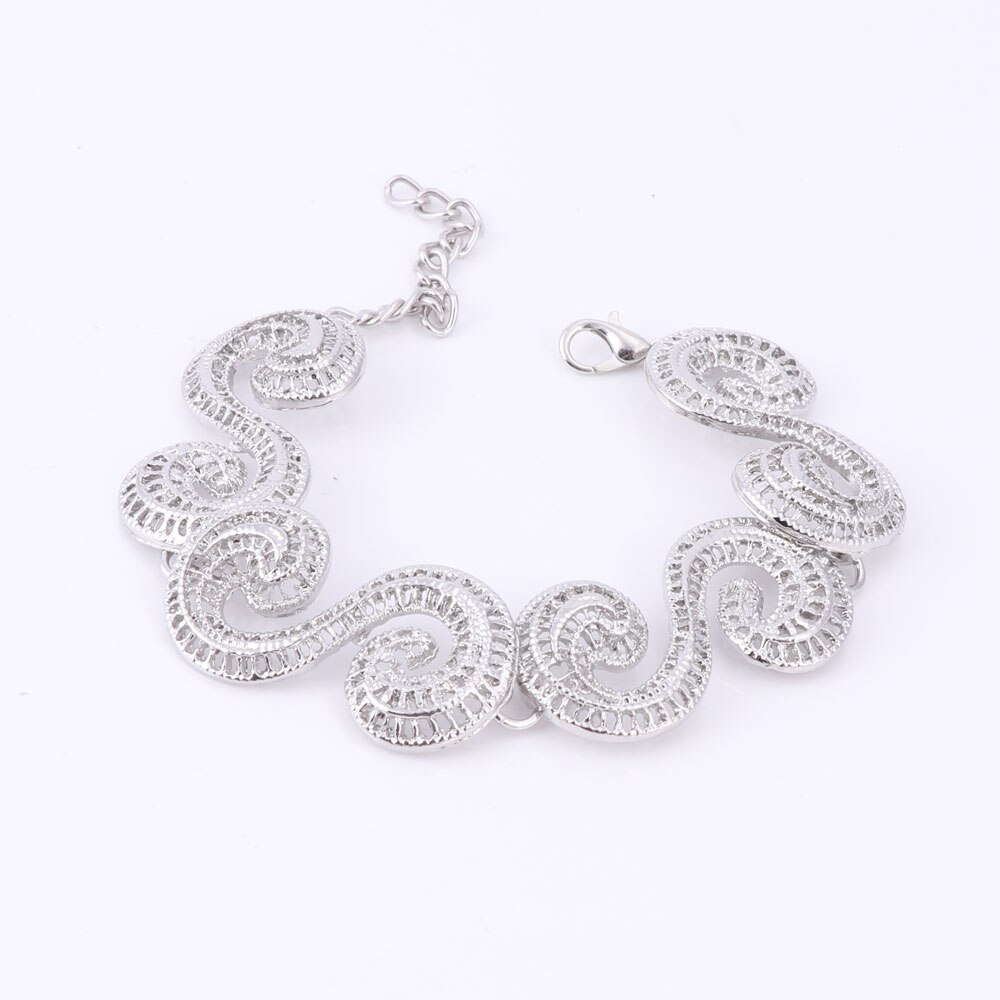 African Jewellery Sets Silver Plated Hollow Out Necklace Bracelet Ring Earrings Sets Classic Bridal Jewelry Sets