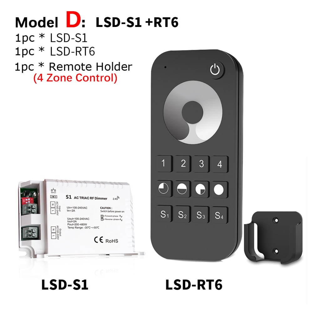 Led Triac Dimmer 220V High Voltage 100V-240VAC 2A Trailing Edge Dimming 2.4G wireless RF Remote Led Light Triac Dimmer S1