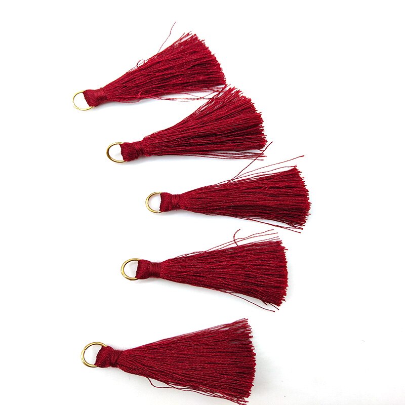 10 Pcs Silky Handmade Soft Craft Mini Tassels with Loops for Jewelry Making, DIY Projects, Bookmarks Accessories: Wine red