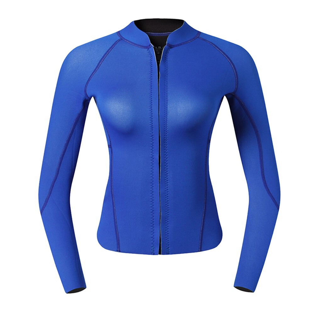 Traje de buceo para mujer, traje de 2mm, camisa superior, chaqueta de natación, azul