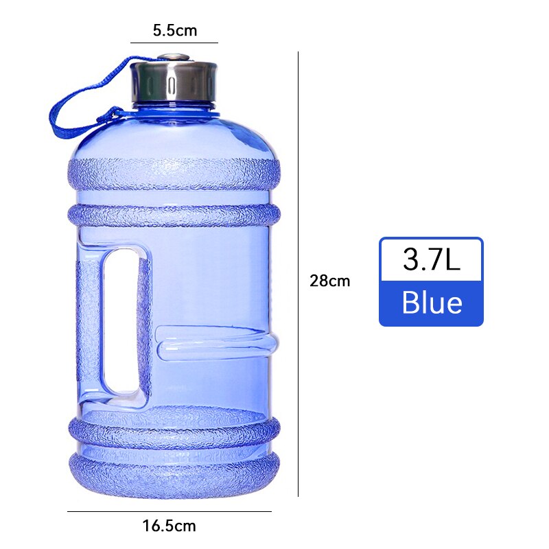 3700ml store vannflaske shaker flaske med håndtak utendørs fitness løpe gym trening plast sports vannflasker: Blå 3.7l