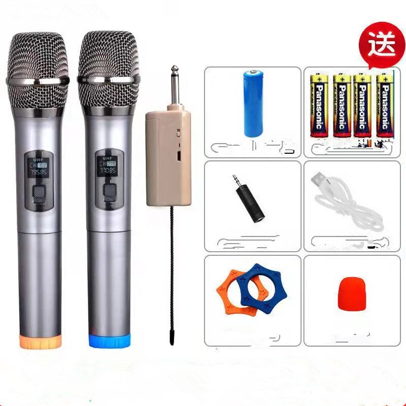 Handheld Wireless Microphone UHF Dynamic Mic with Portable Mini Receiver Compatible with Speaker Karaoke System Home Theater: Type-D