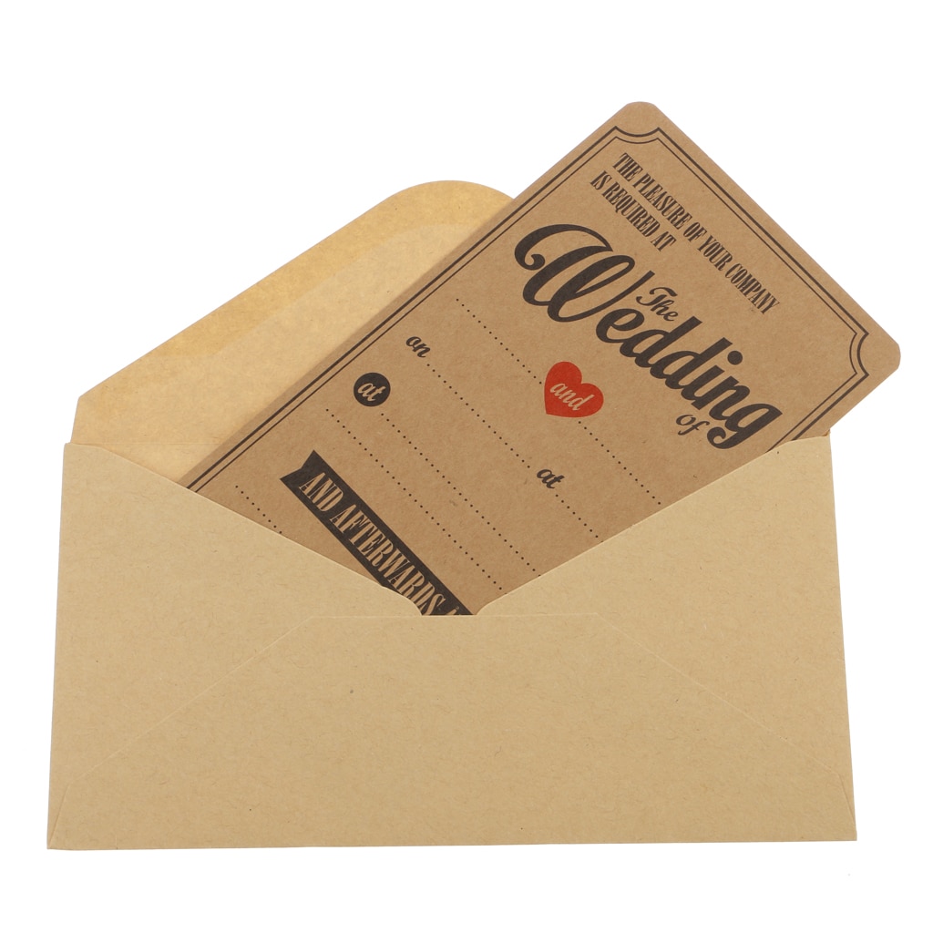 Pack 50pcs Kraft Brown Vintage Rustic Wedding Invitations Cards &amp; Envelopes