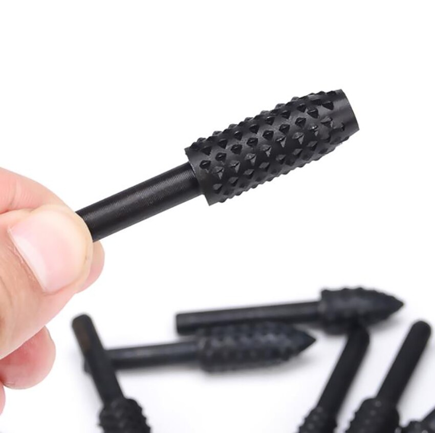 5Pcs/set Carbon Steel Rasp File Drill Bits Set, Woodworking Carving Grinder Drill Rasp Tool, 1/4" Round Rotary Files Set
