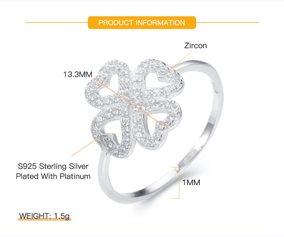 925 Sterling Zilveren Lucky Klavertje Vier Liefde Shiny Cz Zirconia Fijne Sieraden Voor Vrouwen Lady Huwelijksgeschenken Trendy