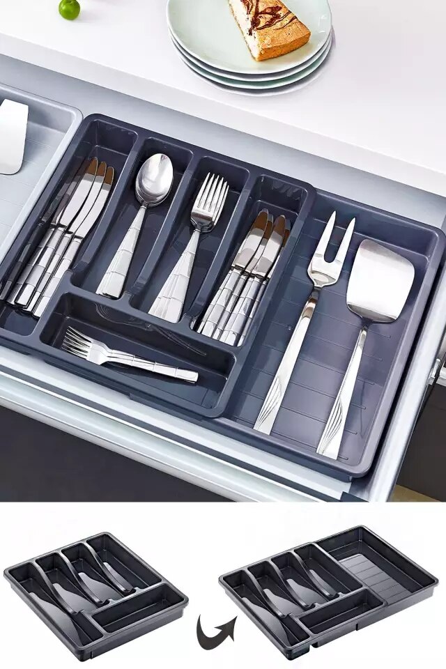 Kitchen Organizer Expandable Cutlery Drawer Storage Box Tray Fork Spoon Divider Plastic Container plateau Knife Block Holder