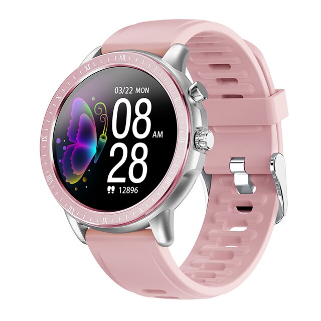 Smart Watch Women Full Touch Waterproof Multi-sports mode Pedometer Heart Rate Smartwatch Fitness Bracelet for Lady: Silicon Pink Silver
