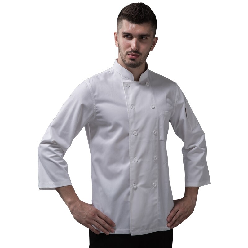 Billig hvid bomuld kokkejakker mænd dame kokkejakke kokke restaurant uniform kokkefrakke: Hvid / Xxl