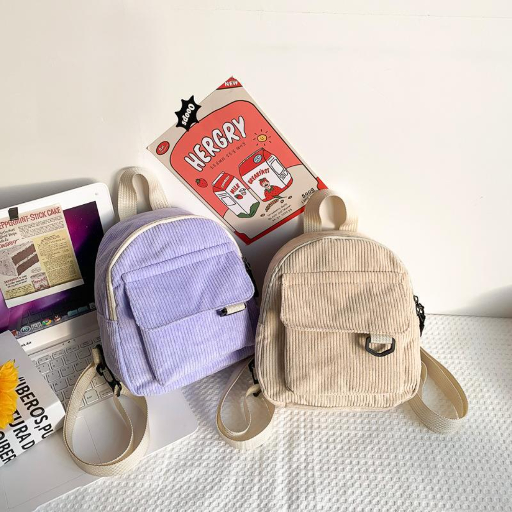 Mini mochila feminina, mochila escolar de veludo simples pequena, grande capacidade, mochila feminina durável, monocromática, casual, viajando, moda