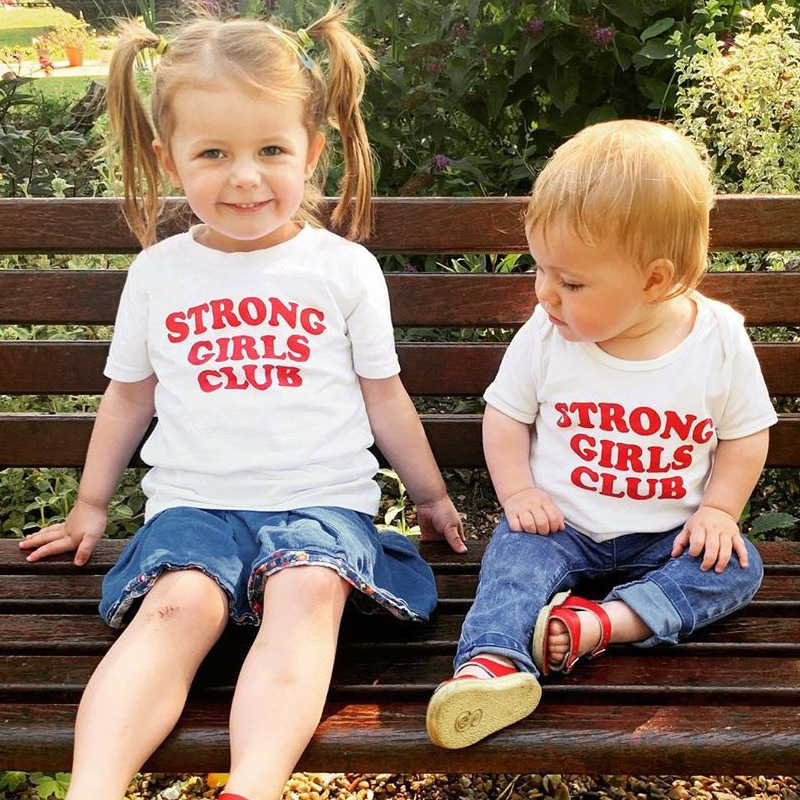 Baby Kleding Baby Meisjes &#39;Tees Korte Mouwen Katoen Tees Meisjes Kinderen T-shirt &quot;Stong Meisjes Club&quot; T-shirt Voor 1-7Y Kids