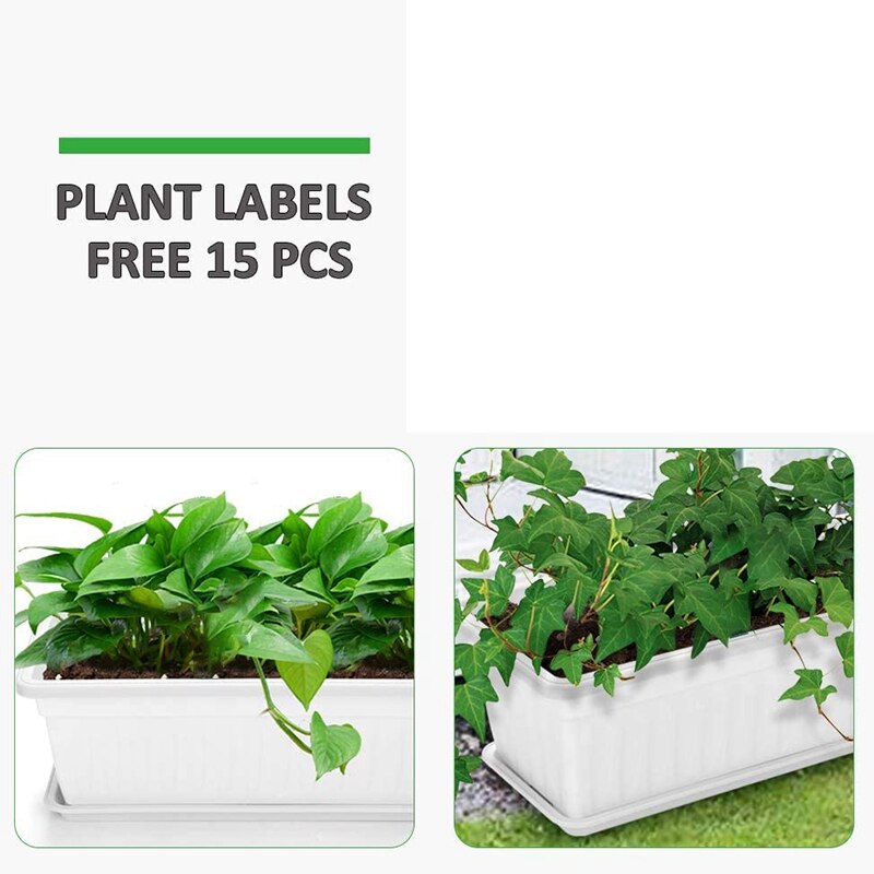 3 Packs 17 Inches White Flower Window Box Plastic Vegetable Planters, for Windowsill, Patio, Garden, Home Decor, Porch