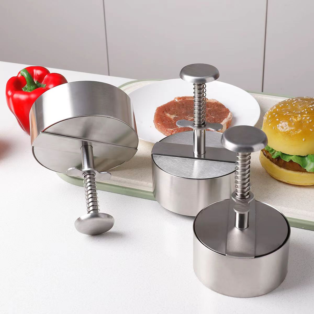 304 Roestvrij Staal Hamburger Vleespers Burger Patty Maker Mold Handleiding Cake Grill Vlees Tool Rundvlees Varkensvlees Rijstpers Maken Mallen