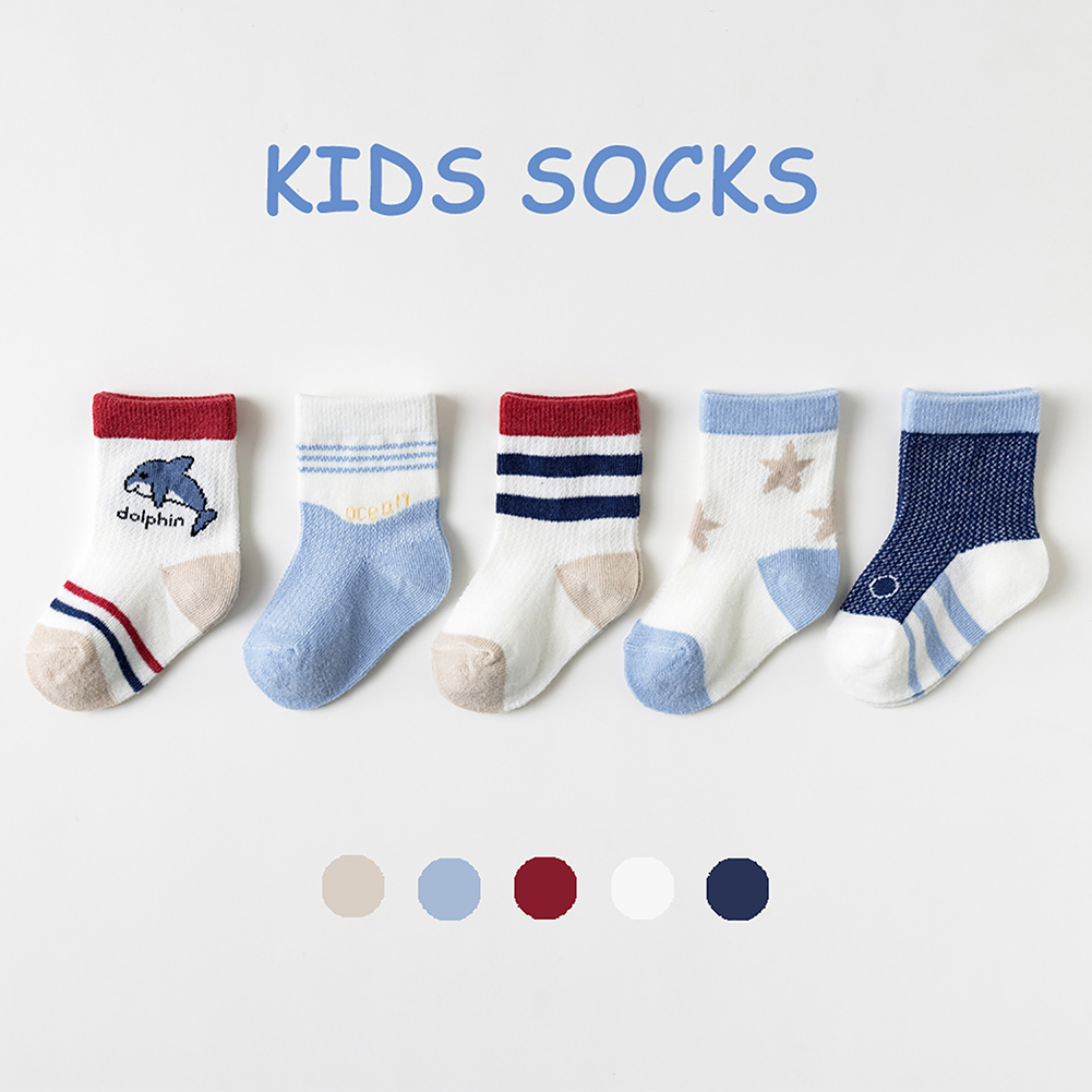 5 pz/set calzini da ragazzo a metà tubo da 0 a 6 anni calzini antiscivolo per bambini in cotone per bambini calzini Unisex traspiranti primavera autunno