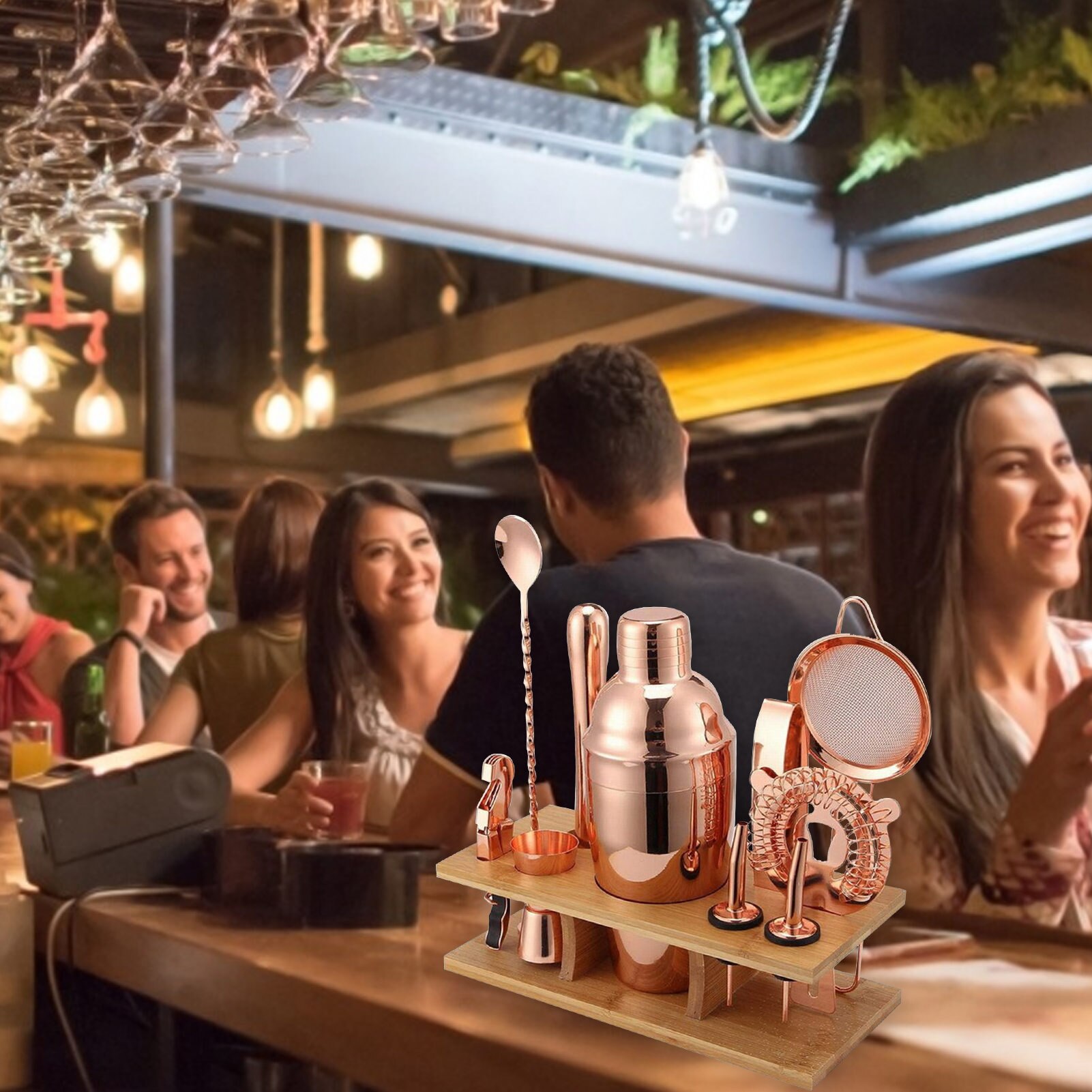 11piece/set Electroplating Rose Gold Cocktail Shaker Set Bar Shaker Set Stainless Steel Bartender Kit