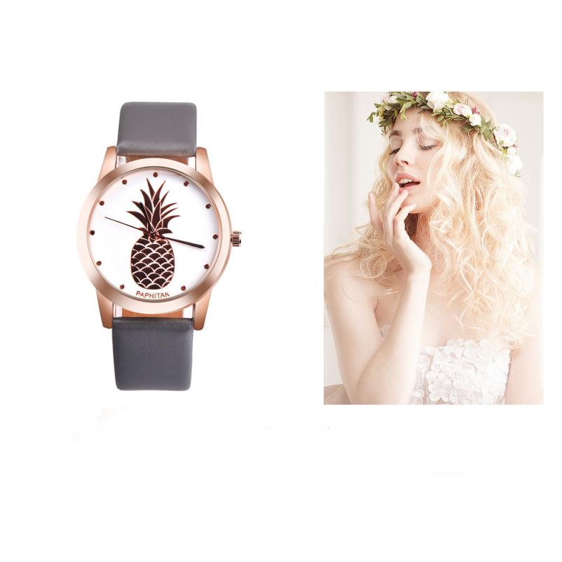 PAPHITAK femmes hommes ananas Faux cuir analogique montre à Quartz L8243