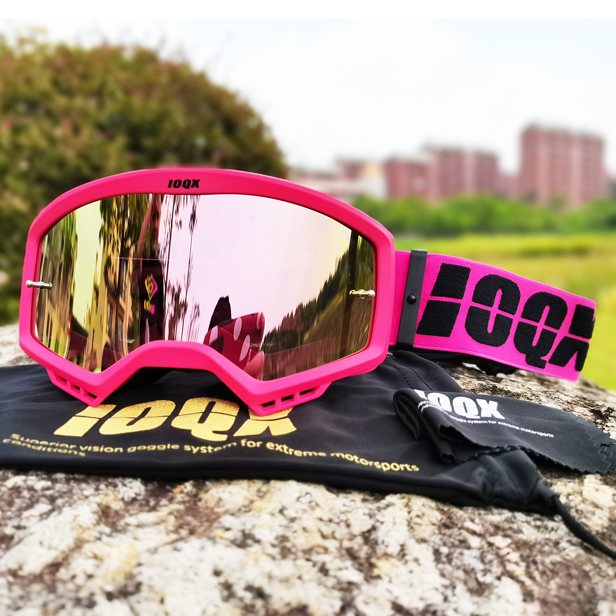 Ioqx Crossmotor Goggles Uv-bescherming Motocross Bril Atv Off Road Skiën Fietsen Lens Sunglass Outdoor Sport Helm Maskers: pink no nose