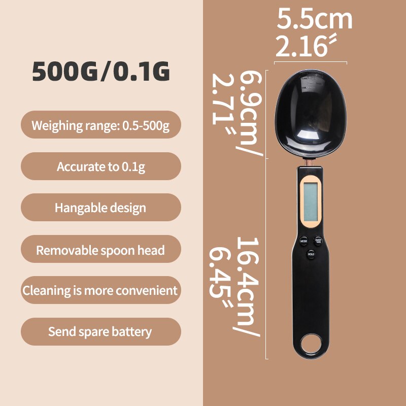 Electronic Measuring Spoons Grams Spoons Complementary Food Measuring Tools Spoon Gram Scale Rice Noodle Kitchen Tool: black