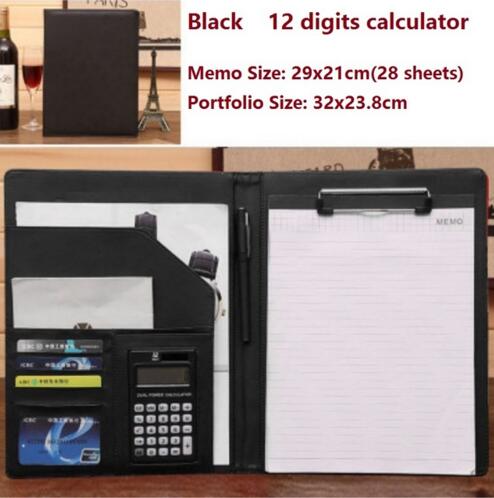 A4 office business classical file folder portfolio executive with clip board calculator document organizer: Black 3