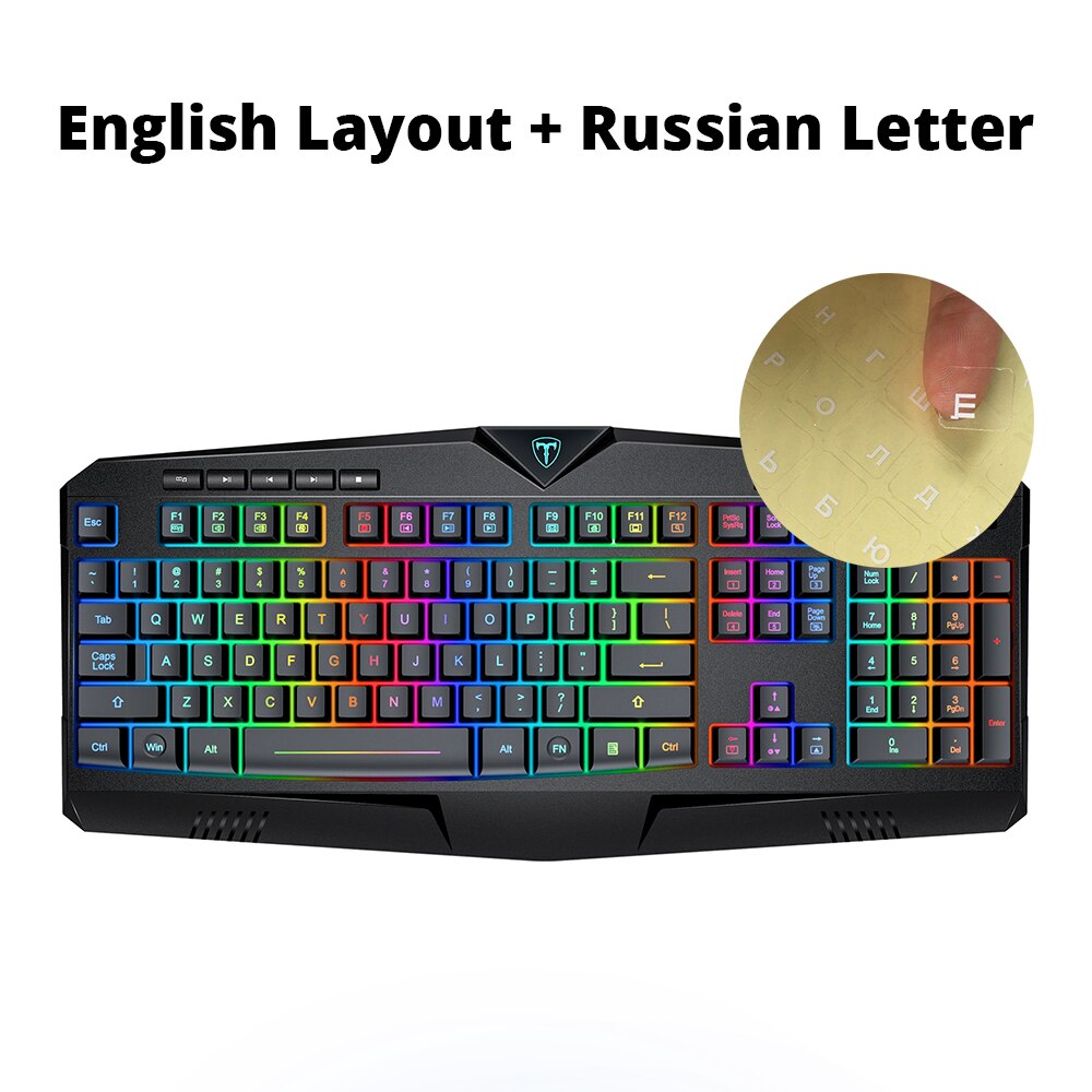 VicTsing PC302 2.4G Wireless Gaming Keyboard Rechargeable Quiet Ergonomic Computer Keyboards with RGB Backlit for PC Windows: EN add RU Letter
