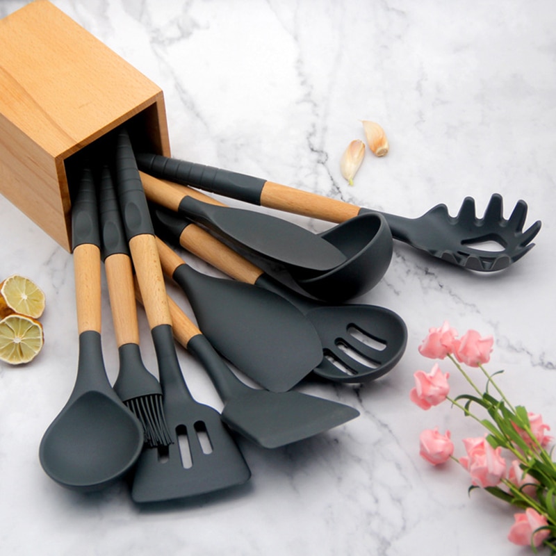 Ustensiles de cuisine Silicone ustensiles de cuisine ensemble de 9 pièces poignée antidérapante antiadhésive ustensiles de cuisine spatule de cuisine outil de cuisine
