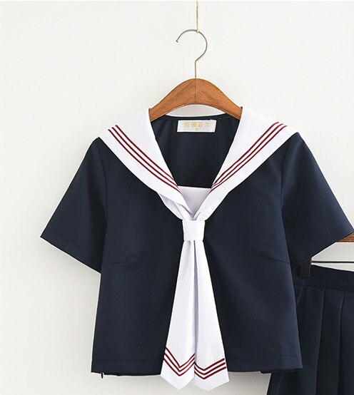 Japanese School Navy Blue JK Uniforms Pleated Skirt Sailor Suits White College Wind Suit Girl Students Uniforms Cosplay Costumes: S / Short sleeve top-tie