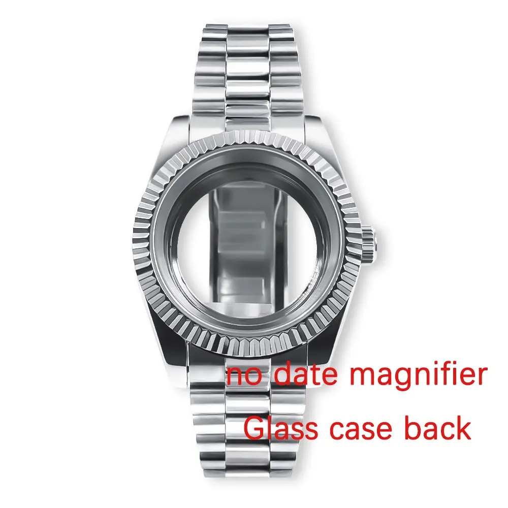 NEITON 36MM/39MM Watch Case Fit NH34/35/36 ETA2824 2836 Movement Sapphire 100m Waterproof Presidential Bracelet Strap: Blue / 7 Inches & Above