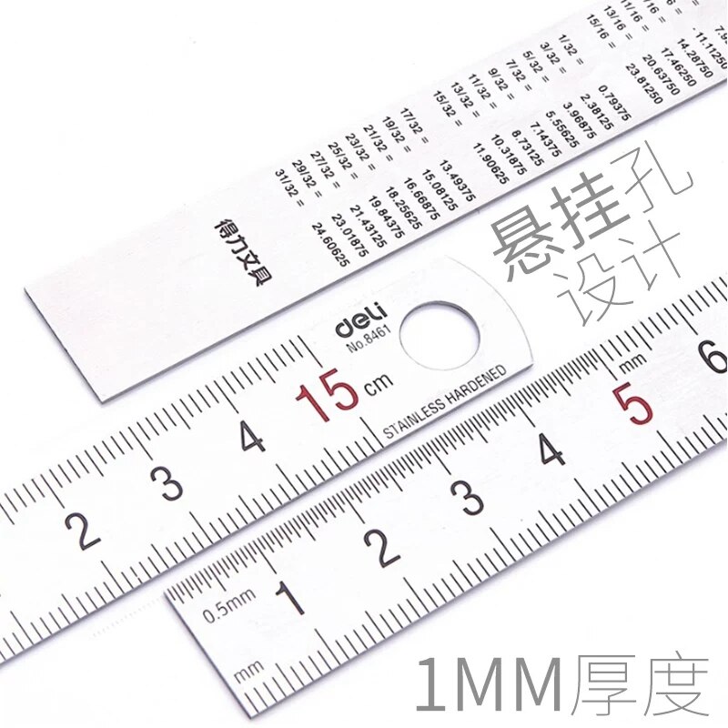 Deli Roestvrijstalen Rechte Liniaal Precisie 15Cm 20Cm 30Cm Platte Dikke Metalen Meetschaal Gereedschap Kantoorbenodigdheden