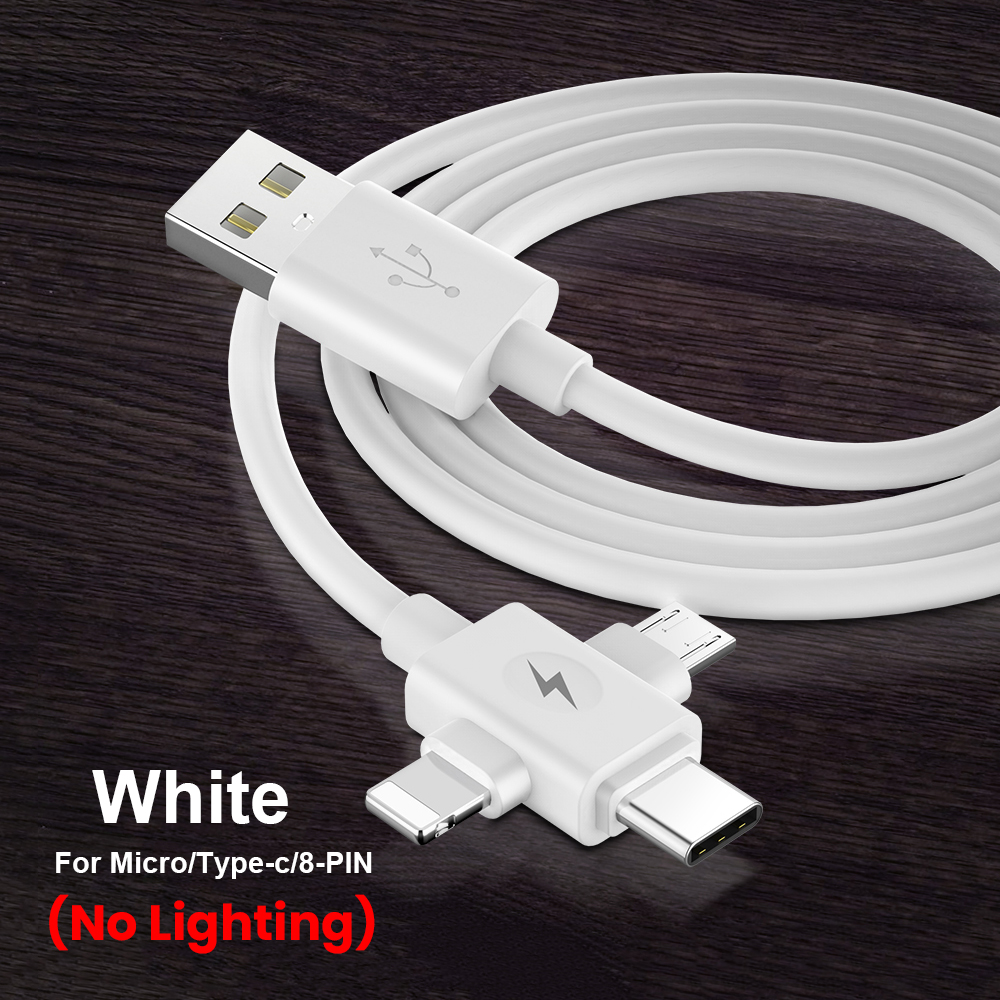 3in1 Flow Luminous Lighting Usb Cable For IPhone 12 11 Pro 3 In 1 2in1 LED Micro USB Type C 8Pin Charger Wire For Huawei Xiaomi