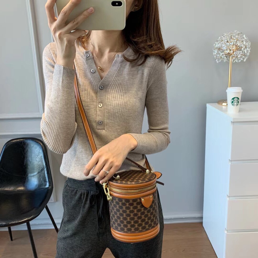 Wol Henley Trui Rib Gebreide Truien Vrouwen Basic Trui Tops: Beige