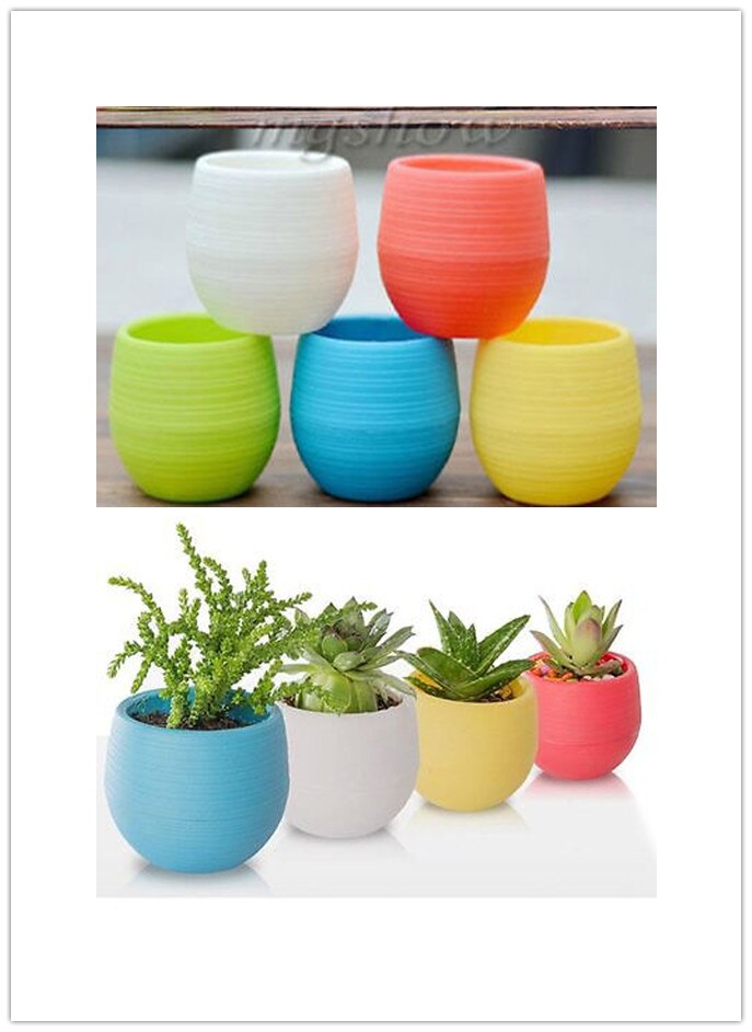 Nyeste søde mini farverige rund plastik plante urtepotte have hjemmekontor indretning planter