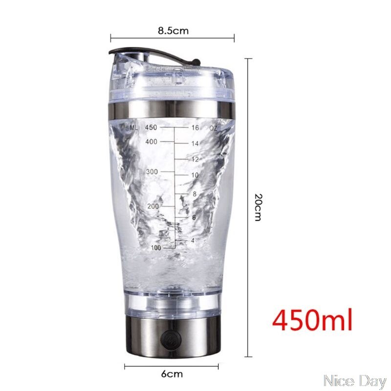 USB Rechargeable Electric Mixing Cup Portable Protein Powder Shaker Bottle Mixer: 450ML