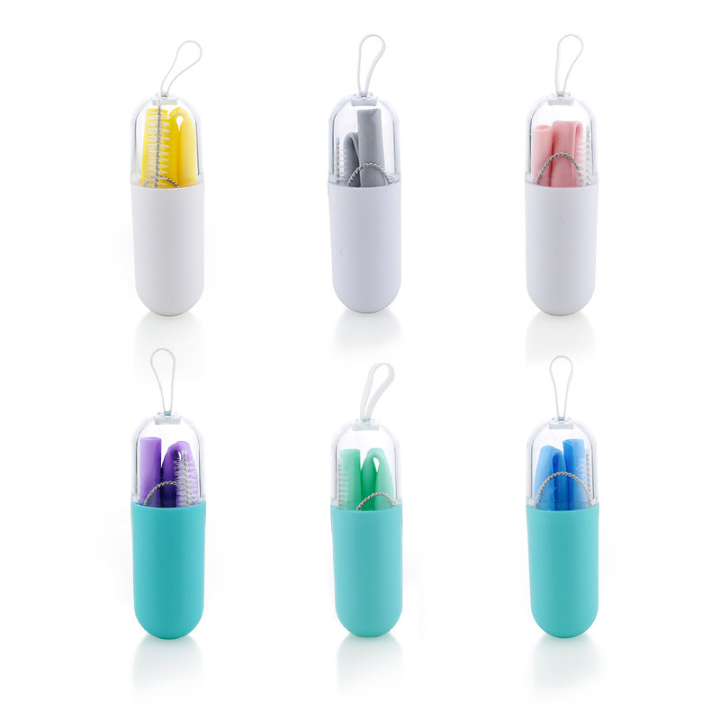 6Pcs Herbruikbare Siliconen Rietjes Vouwen Rietjes Set Kleurrijke Koffie Thee Bar Accessoires Drinkware Partij Reizen Essentieel: Grey