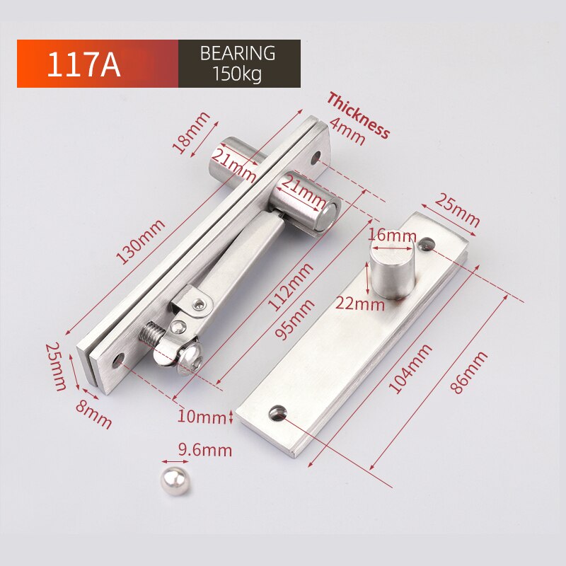 BETOCI Stainless steel 360 degree revolving door hinge up and down revolving shaft hinge invisible furniture bearing 150kg: 117A