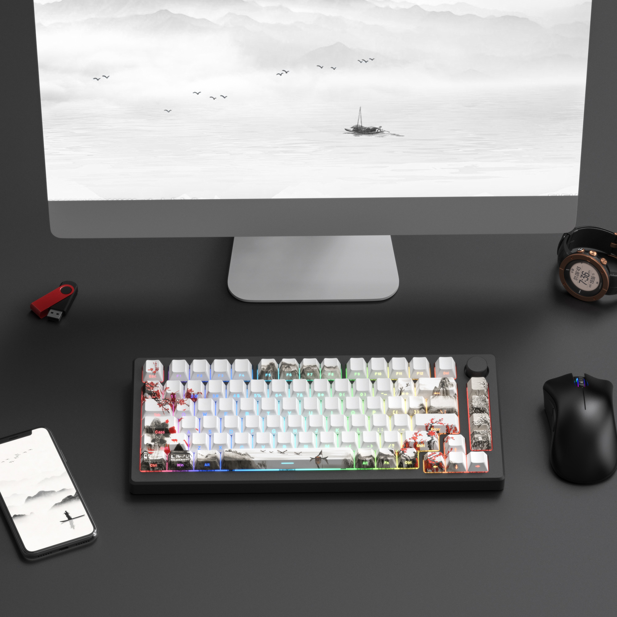 127 teclas que brilla a través de flor de ciruelo perfil de cereza Keycap PBT Keycap Dye-Sub Cherry MX interruptores para teclado mecánico de jugador