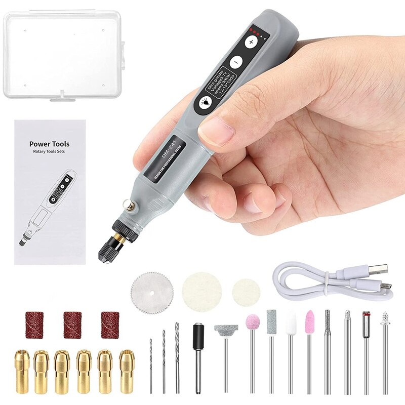 Mini Electric Grinder Set Cordless Rotary Tool 5 Variable Speeds Wood Carving Pen USB Electric Rotary DIY Grinder