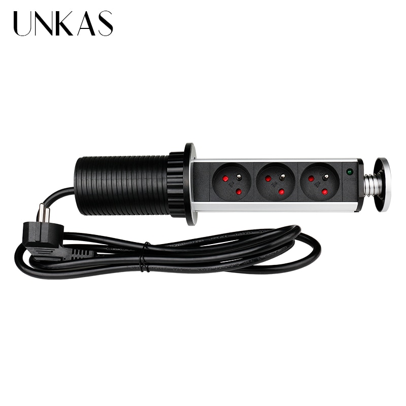 UNKAS 16A PULL POP UP 3 Power EU Socket Port Kitchen Table Desktop Sockets Retractable Countertops French Plug