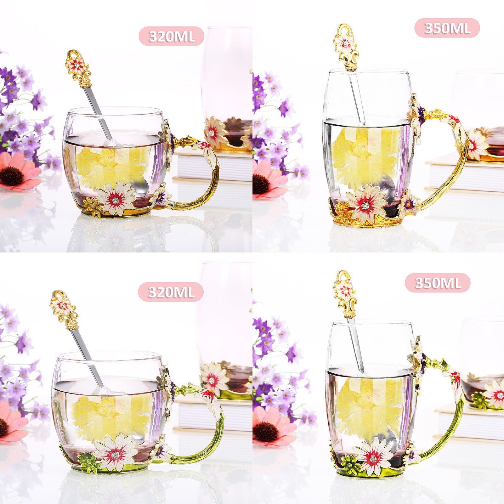Enamel Technology Enamel Chrysanthemum Glass Color Tan Thickened Glass Coffee Cup Yogurt Cup Perfect Drinking Tool