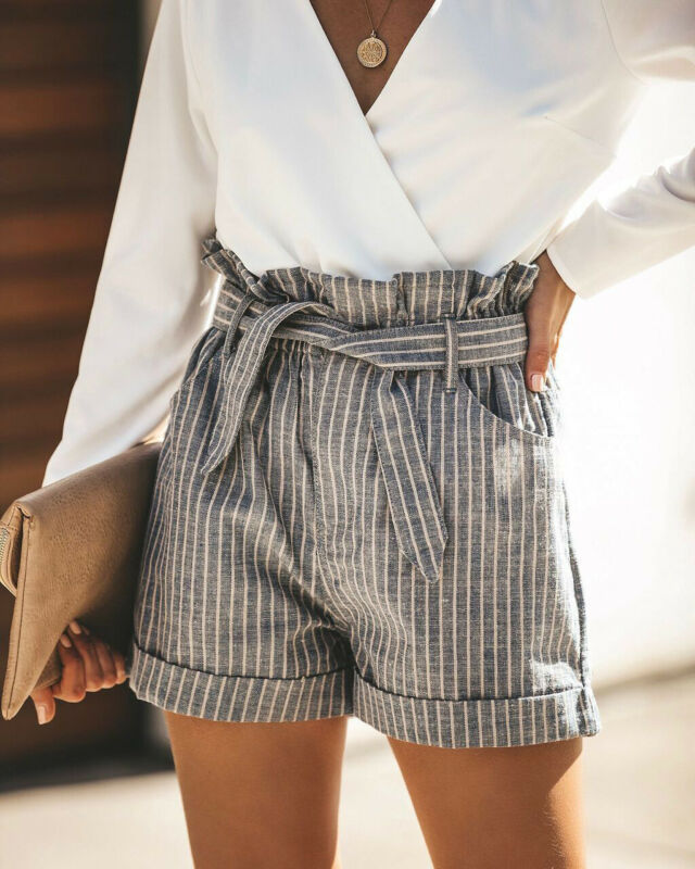 Short Long Femme Été - Tissu 100% Coton, Taille Haute Élastique Avec Cordon | Poches Latérales, Coupe Fluide | Pantacourt Plage, Vacances, Ville - 3