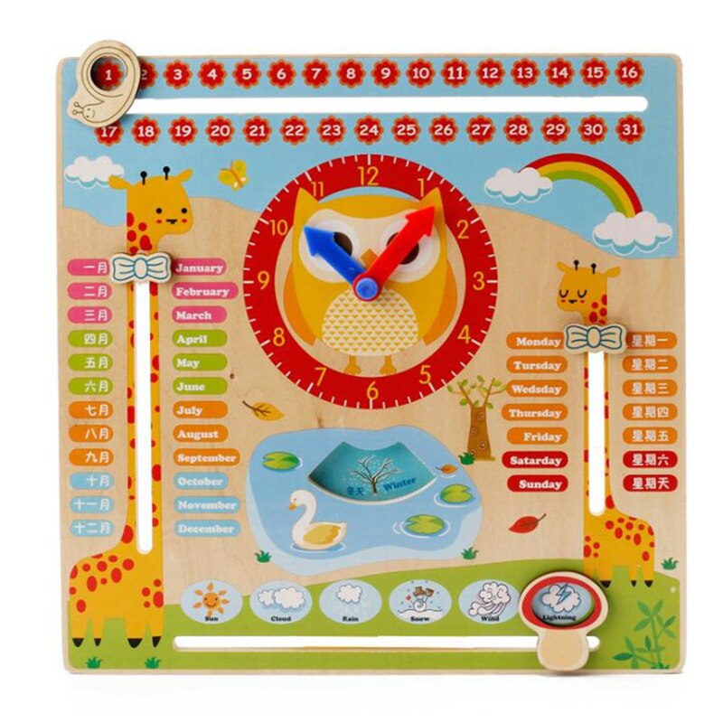 Giocattolo per bambini in Legno per Bambini presto apprendimento evolutivo Multifunzione in Legno Orologio Appeso tra cui Orologio Calendario Mese Meteo: Default Title