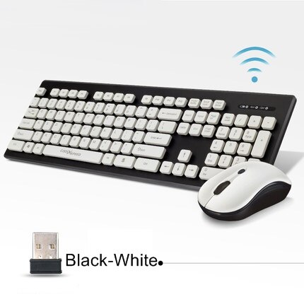 COOLXSPEED KM5808 2.4G USB Wireless Keyboard and Mouse Set Mute Waterproof Wireless Keyboard and Mouse Combo: Black-White
