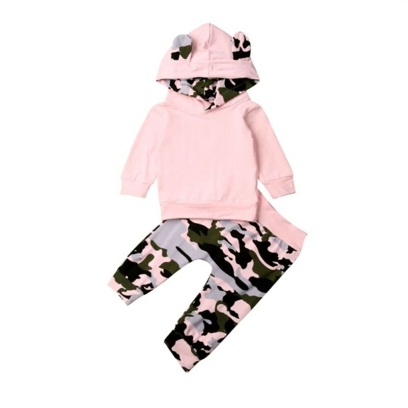 Kinderen Baby Meisjes Kleding Set Peuter Herfst Hooded Roze Top + Camo Broek Broek Baby Meisjes Sweatshirt 2 stuks 0-2T