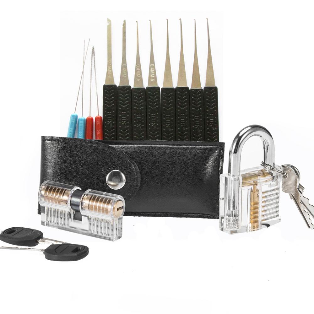 7pcs Transparent Locks with Broken Key PickTools,Black Bag Lock Set Best Lock Practice Pick Set for Locksmith Training